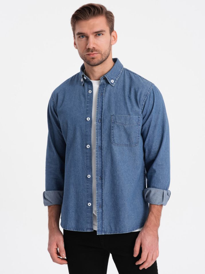 Ombre Clothing Moška majica iz džinsa Carlideam modra