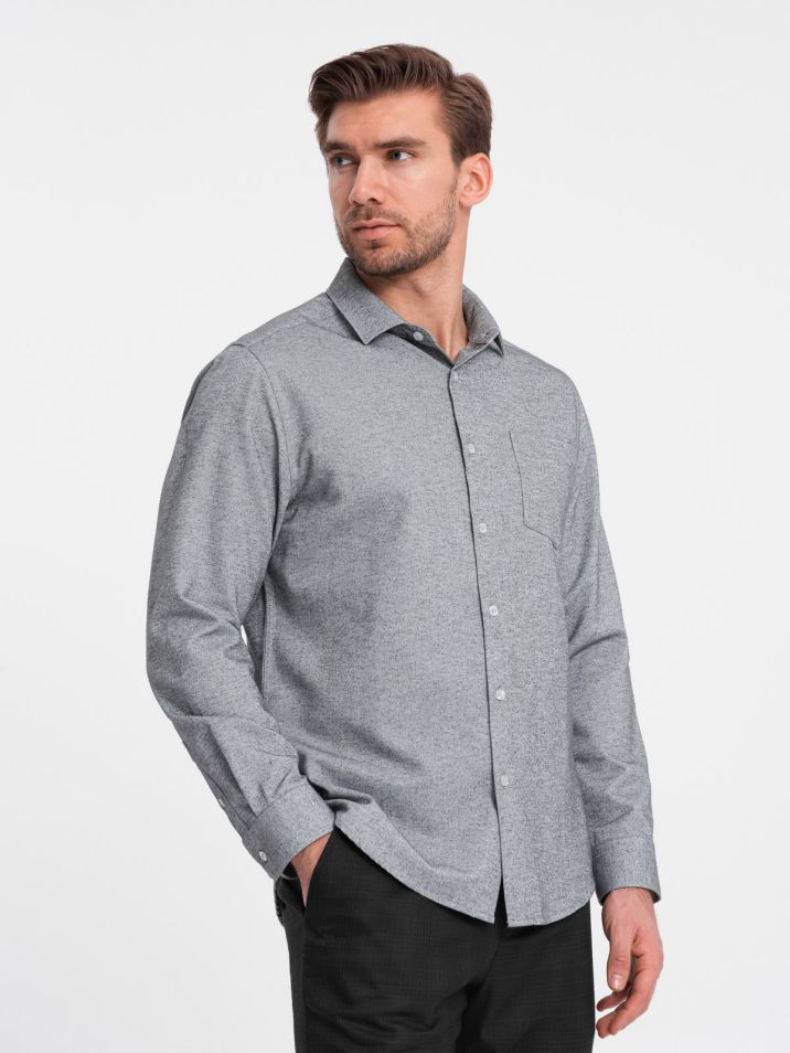 Ombre Clothing Muška košulja dugih rukava Laeroth sivi melange