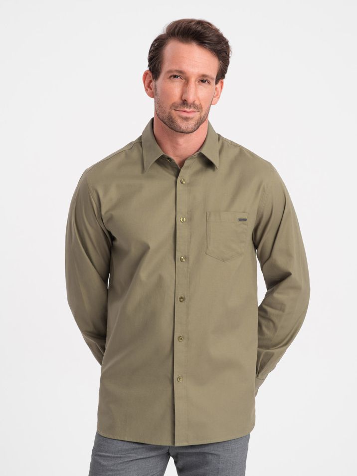 Ombre Clothing Muška košulja dugih rukava Vulmer maslina