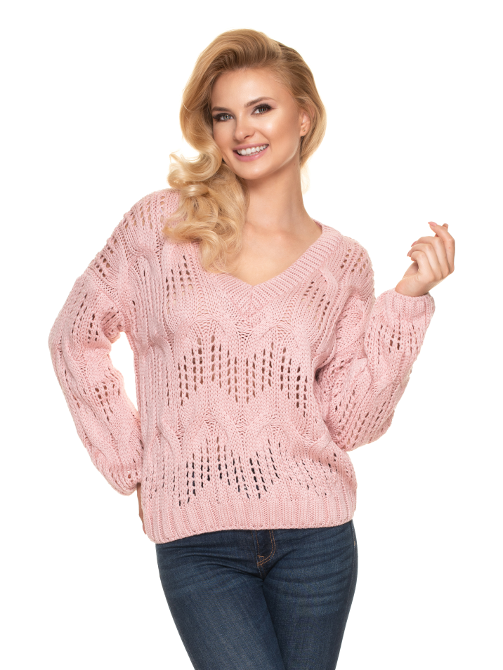 PeeKaBoo Žene besplatno heklane džemper s V-izrezom Gardons ružičasta